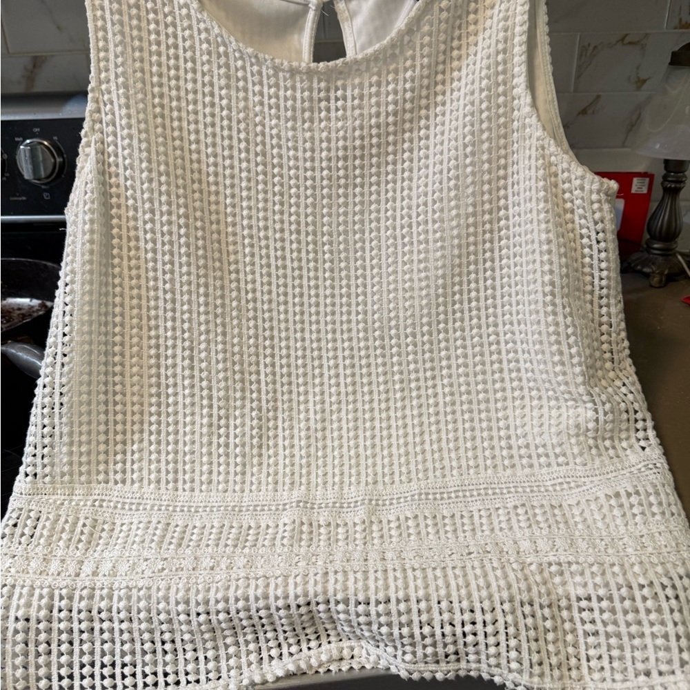 Investments Cream Crochet Tank Top